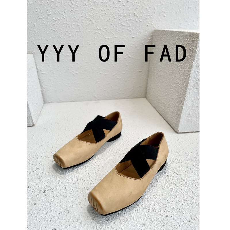 [YYY OF FAD UMA]미디 힐 크로스 스트랩 스퀘어 토 플랫 메리 제인 여성용 빈티지 발레 슈즈