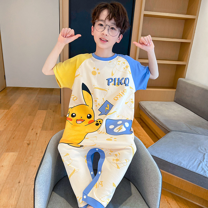 宝宝皮卡丘睡袋夏季薄款连体睡衣家居服套装