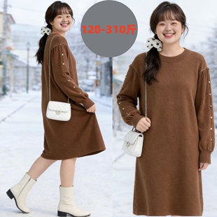200/350斤大码女装胸围150/160宽松长款圆领毛衣连衣裙300斤