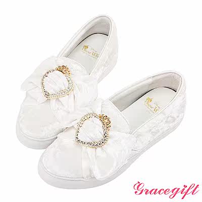 disney collection by grace gift皇冠鑽釦蝴蝶結懶人鞋 白