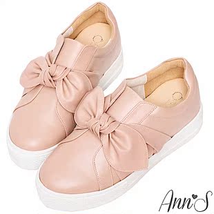 Ann’S可愛女人-蝴蝶結扭結內增高休閒懶人鞋-粉