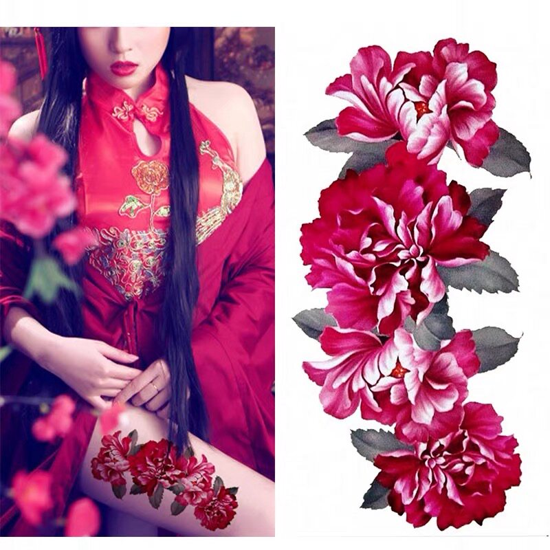 纹身贴防水女持久牡丹花原创花臂贴古装影楼写真三张套装包邮