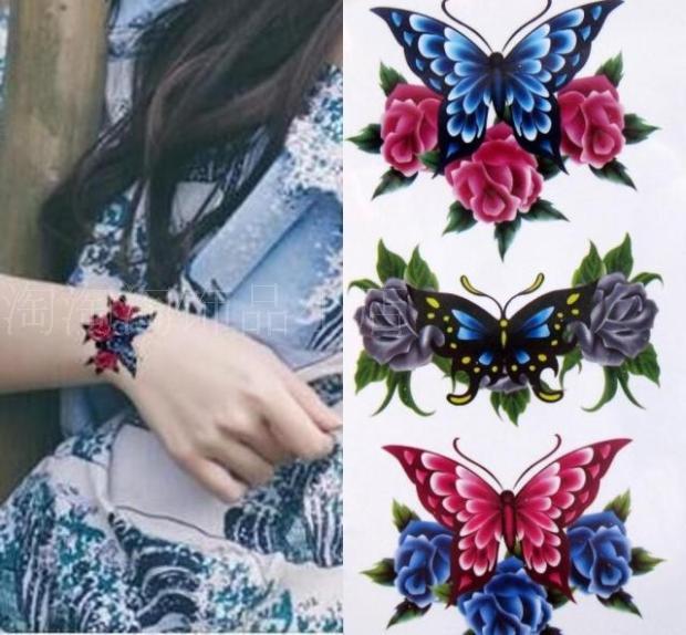 手腕纹身贴 防水 女 蝴蝶腰部腹部 持久伤疤 遮遐遮疤痕满15包邮