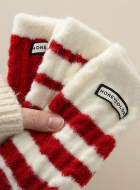 澳绒保暖秋冬季加绒红色本命年加厚袜子睡眠袜居家地板袜长筒袜女