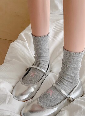 全店满20元或者6双包邮灰色蝴蝶结袜子女夏季薄款中筒袜芭蕾风