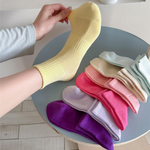 彩色纯棉无骨短筒袜女韩国薄款 透气短袜 ins潮糖果色百搭网眼夏季