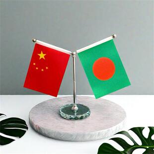 孟加拉国国旗装饰办公桌水晶书桌小红旗高档不锈钢伸缩旗杆美国