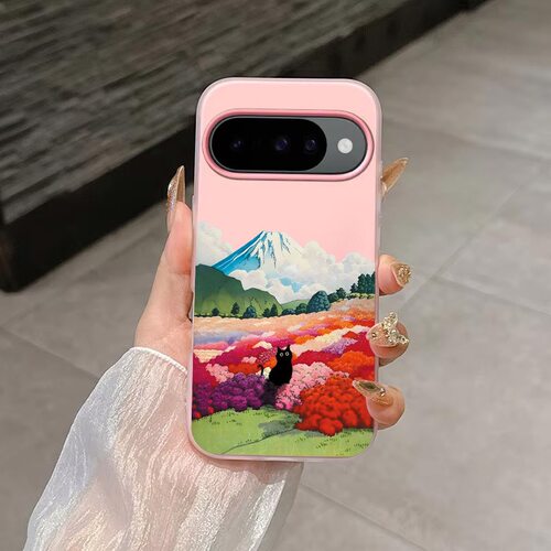 山花黑猫适用于谷歌Pixel10proXL/10pro手机壳9proXL果冻壳Google Pixel8pro猫咪7pro卡通7A/8A/10/10pro
