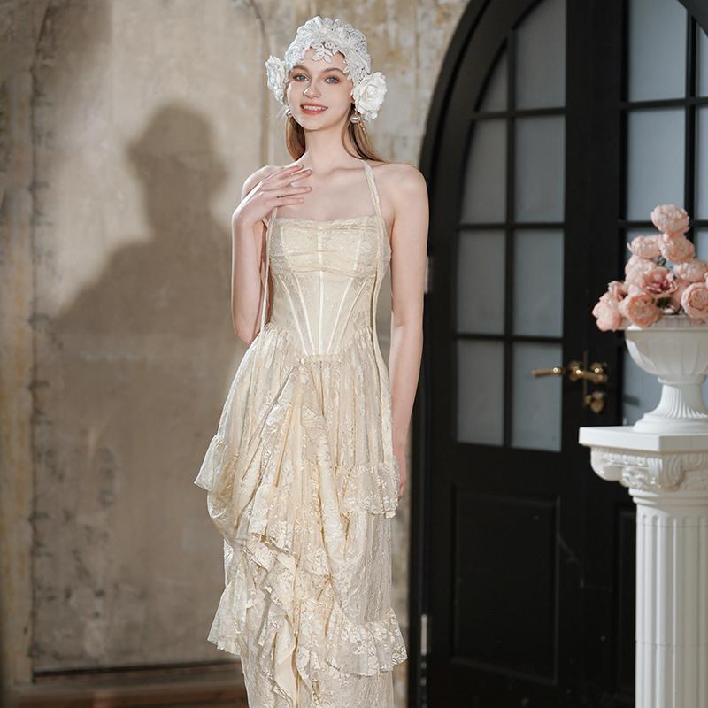 法式复古连衣裙订婚礼服新娘晨袍