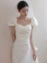 白色缎面一字肩森系轻婚纱2025新款新娘结婚出门纱超仙迎宾礼服