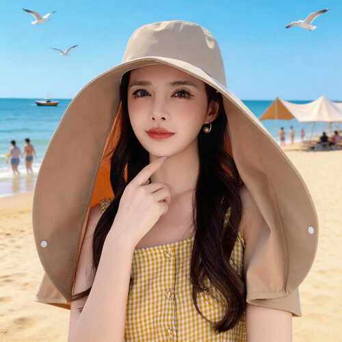 夏季全方位防晒帽子女大檐披肩护颈帽防紫外线遮阳渔夫帽可扎马尾