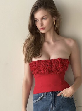 【泰国代购】设计师设计 Farmul 手工玫瑰花朵抹胸裹胸束身上衣