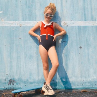 【泰国代购】设计师品牌 Aprilpoolday 复古儿童女童游泳连体泳衣