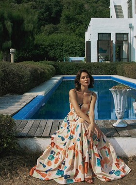 【泰国代购】设计师品牌 Pleased 度假夏湾时间吊带连衣裙长裙