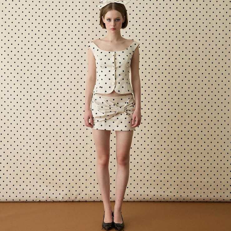 圆点复古Lady上衣蝴蝶结半裙