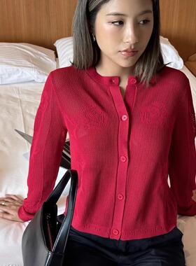 【泰国代购】设计师品牌 Rush 日常通勤排扣玫瑰花朵长袖针织外套