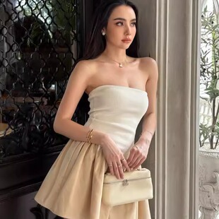 Kimber 泰国代购 设计师品牌 抹胸荷叶边短裙连衣裙 裹胸修身