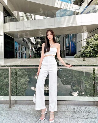 Penelope高腰长裤连体裤单肩长裤