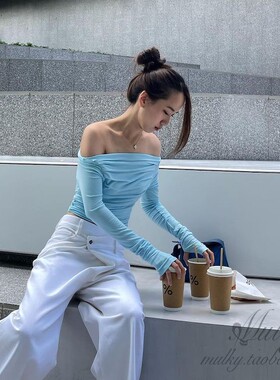 【泰国代购】设计师设计Amethesoul一字露肩通勤日常简约上衣裤子