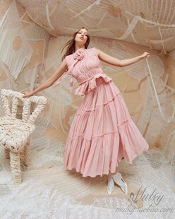 【泰国代购】设计师品牌 Janesuda 褶皱花朵无袖上衣半裙长裙