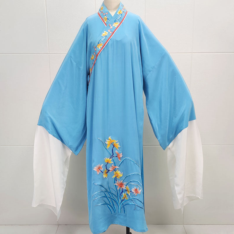 戏曲戏剧越剧新款真丝水仙花绣花小生衣舞台舞蹈表演出剧团学生款