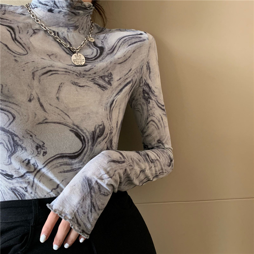 Real price foreign style printing comfortable high collar bottoming shirt