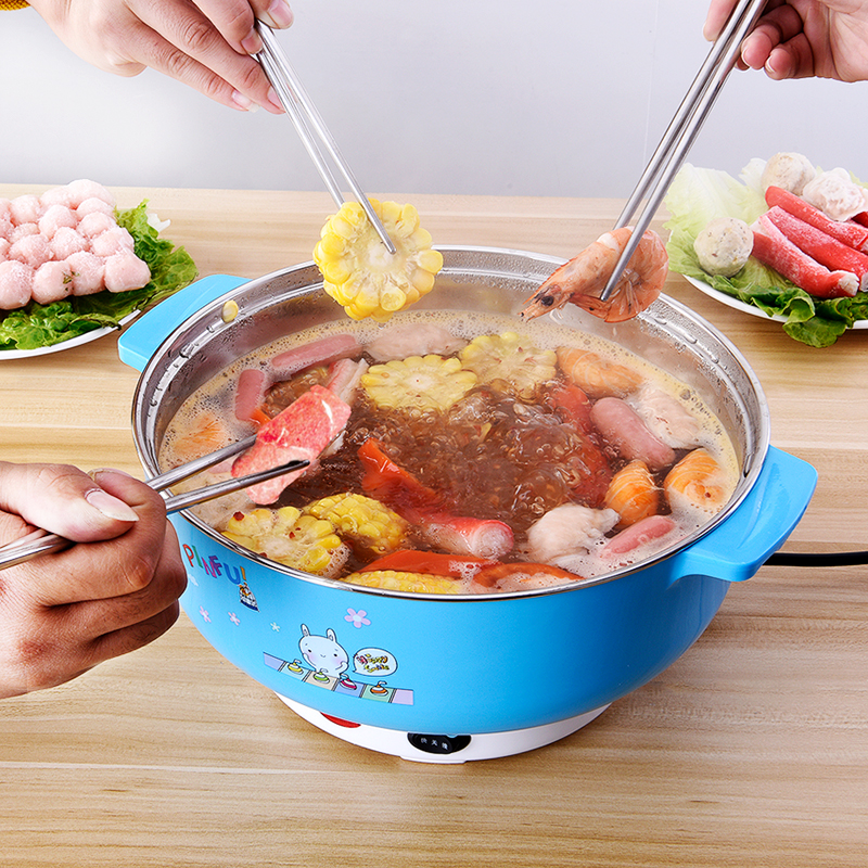 多功能学生宿舍锅不锈钢煮面锅家用料理圆锅电火锅简单一体小电锅