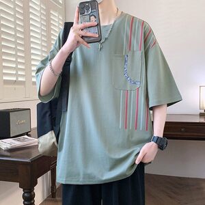 25173-特P40 夏季休闲时尚T恤男短袖打底衫青少年潮牌拼接T恤图片