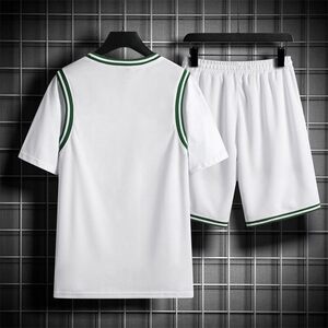 现货TZ05-P45套装男休闲运动潮牌上衣服港风嘻哈宽松短袖短裤两件图片