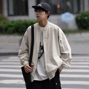 JK088-P75飞行员夹克男棒球领个性纯色宽松上衣外套,蓝色的运动裤子怎么搭配上衣图片