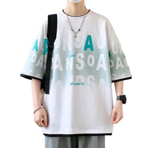 25158-特P40 夏季休闲时尚T恤男短袖打底衫青少年潮牌印花T恤图片
