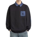 W25211-特P50春季休闲时尚衬衫领假两件卫衣男长袖打底衫，男装卫衣，电商D310（原电商305）
