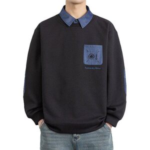 W25211-特P50 春季休闲时尚衬衫领假两件卫衣男长袖打底衫图片