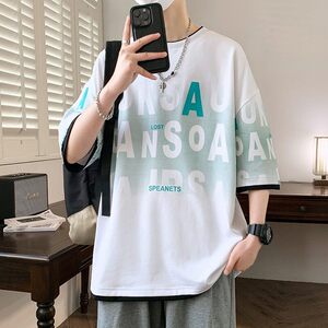 25158-特P40 夏季休闲时尚T恤男短袖打底衫青少年潮牌印花T恤图片