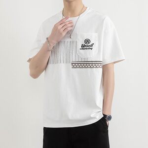 25166-特P40夏季休闲时尚圆领T恤男打底衫个性拼接撞色短袖t恤男