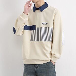 W25216-特P50春季休闲时尚衬衫领假两件卫衣男长袖打底衫