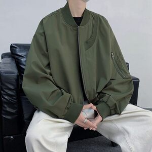 JK088-P75飞行员夹克男棒球领个性拉链口袋宽松上衣外套图片