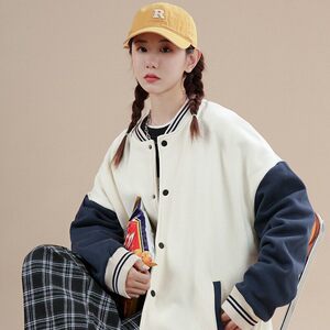 光板二开JK602特P50纯色棒球服外套男女美式复古宽松夹克,穿搭博主靴子白色图片
