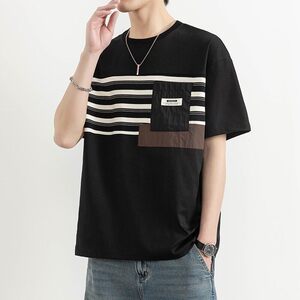25171-特P40 夏季休闲时尚T恤男短袖打底衫个性拼接撞色短袖t恤男图片