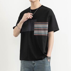 25168-特P40 夏季休闲时尚T恤男短袖打底衫个性拼接撞色短袖t恤男图片