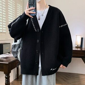 档口现货84866-P65开衫毛衣男潮牌宽松慵懒风针织衫男士加厚外套图片
