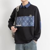 W25217-特P50春季休闲时尚卫衣男长袖打底衫衬衫领假两件外套，男装卫衣，电商D310（原电商305）