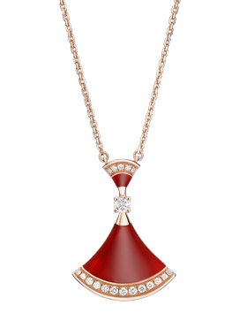 闲置未佩戴99新宝格丽diva系列大号红色边钻镶钻扇子项链顺丰发货