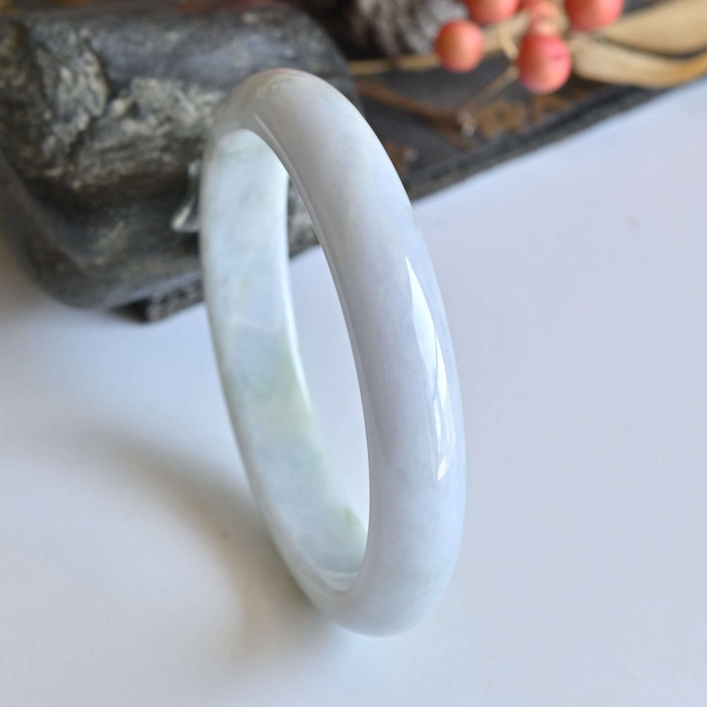 一物一图天然A货翡翠手镯糯种浅色椭圆玉镯子55贵妃镯玉石手镯