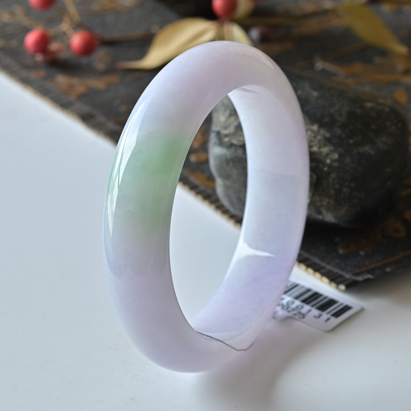 玉泰天然A货翡翠手镯冰糯种紫色玉镯子女款57.4老坑缅甸玉石手镯