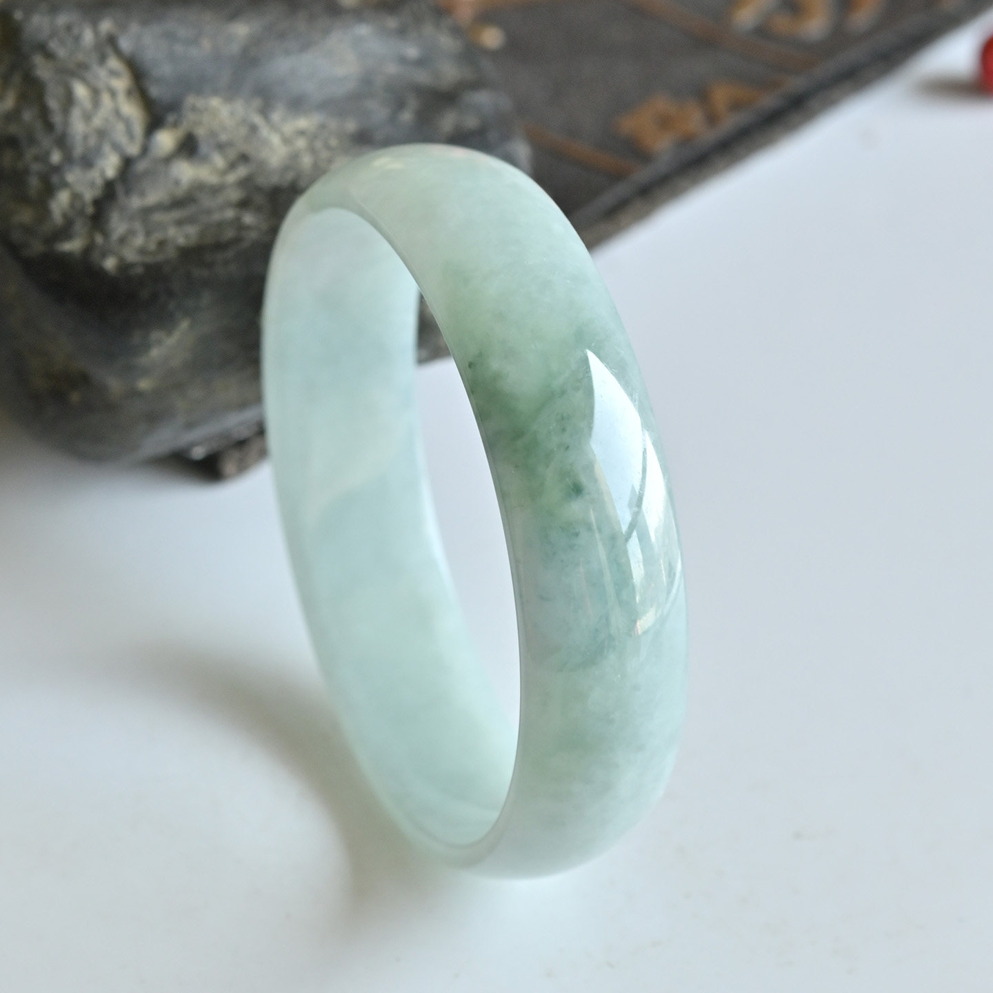 清仓天然A货翡翠手镯冰种飘花玉镯子女款49.2缅甸玉手镯一物一图