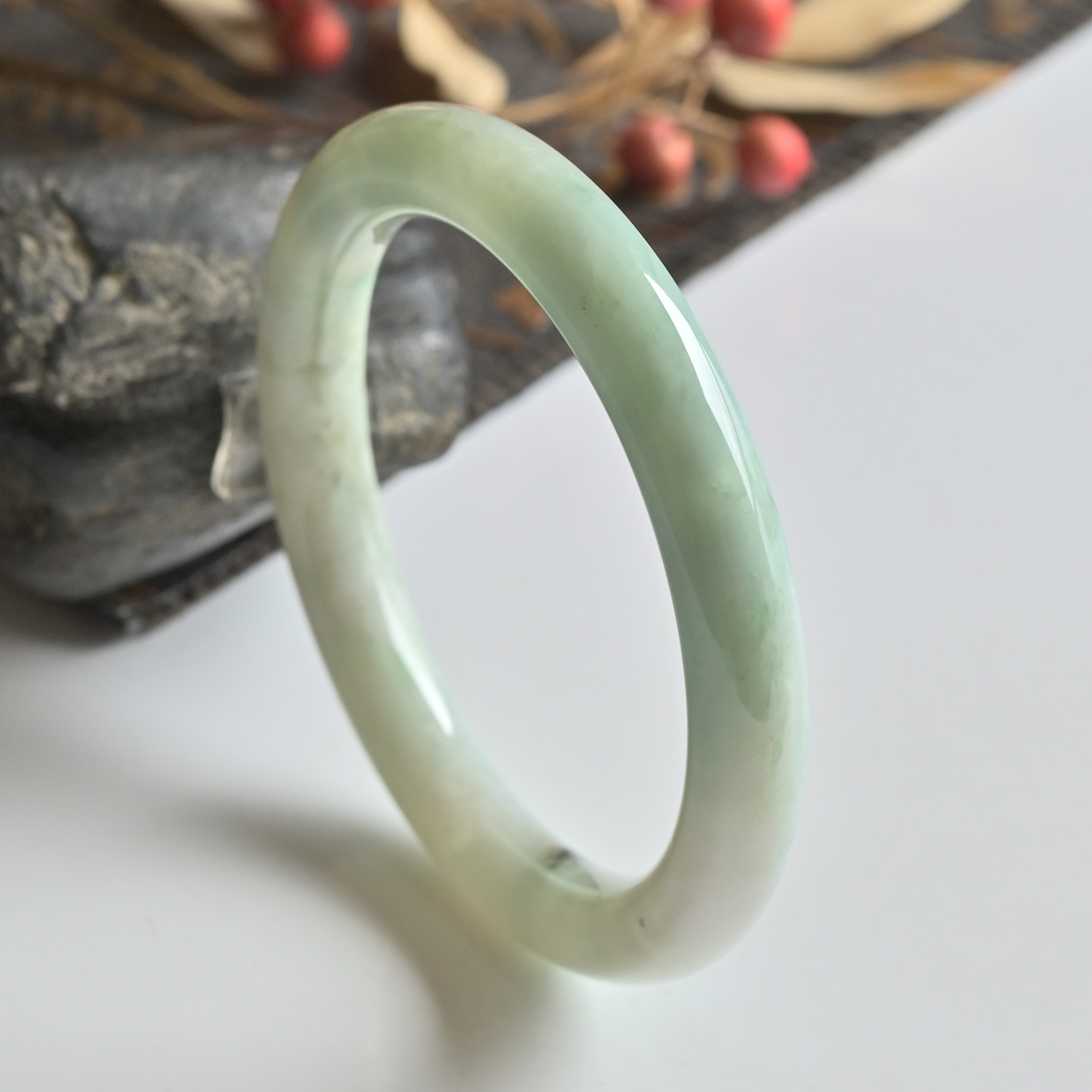 一物一图清仓天然A货翡翠手镯冰糯种黄绿玉镯子56缅甸玉手镯圆条