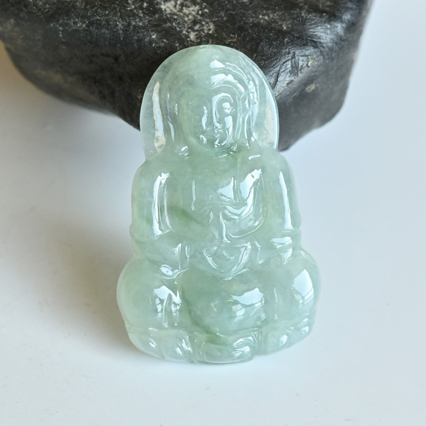 清仓A货天然翡翠玉观音吊坠冰种飘绿花玉挂件缅甸玉坠子一物一图