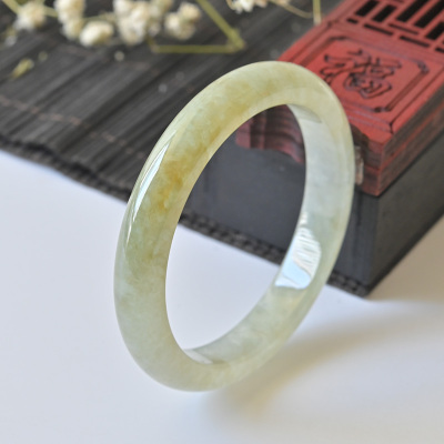 清货 天然A货翡翠手镯冰种黄翡玉镯子少女款55.4老坑缅甸玉石手镯