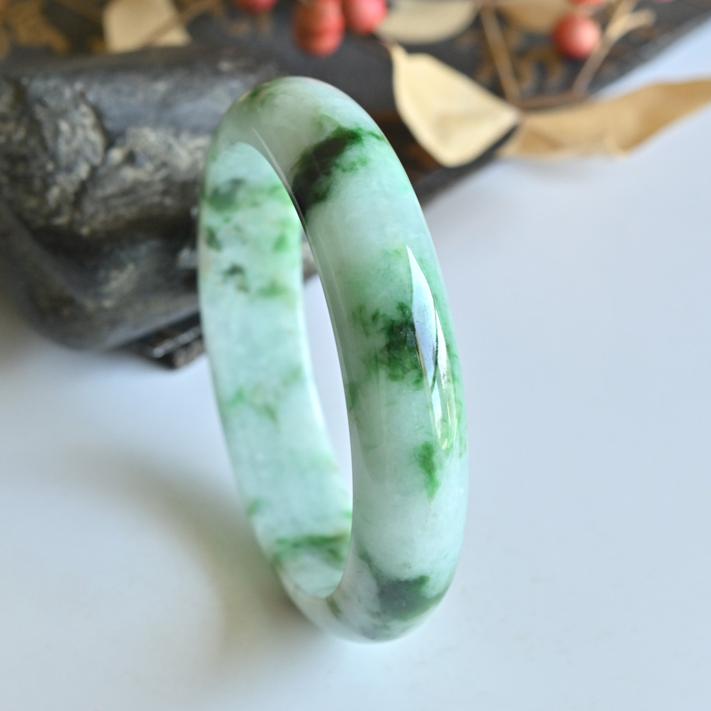 清仓天然A货翡翠手镯冰糯种辣绿玉镯子女款56缅甸玉手镯一物一图